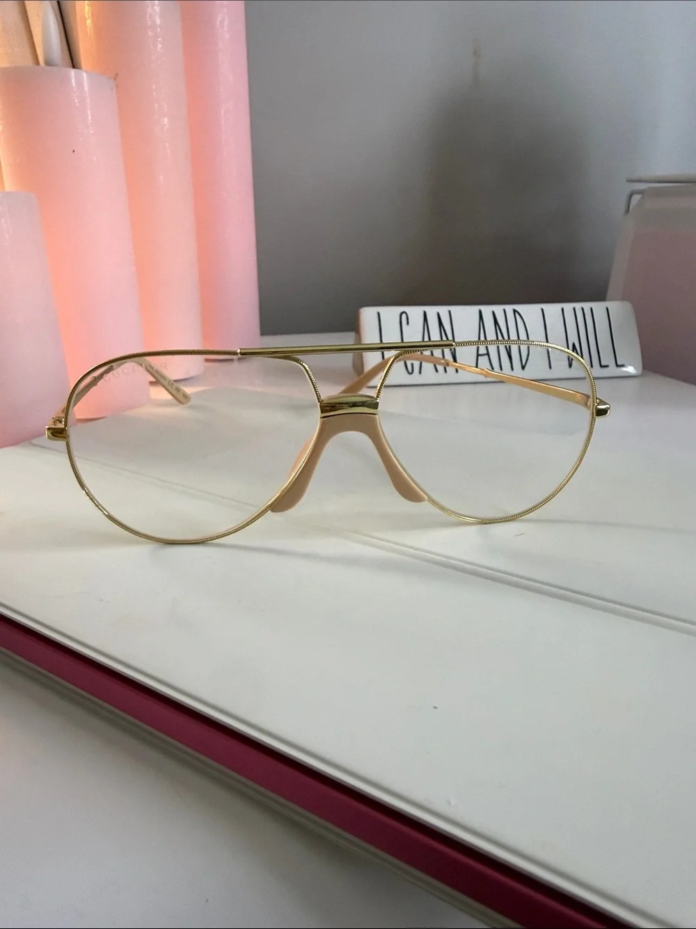 Gucci Gold Aviator Women's Sunglasses with Nude Accents